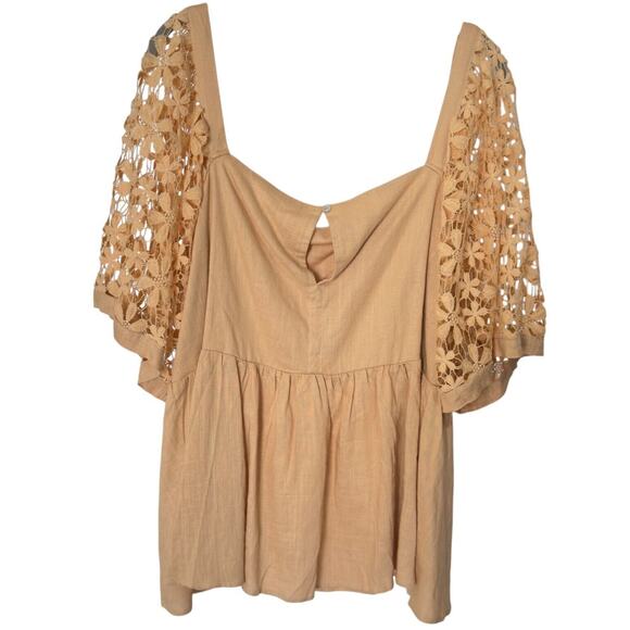 White Birch Womens 2X Boho Peasant Blouse Open Floral Balloon Sleeves Terracotta - Picture 2 of 8